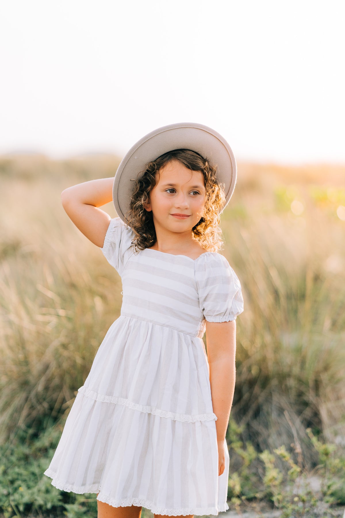 Wheat Stripe Grace Dress and Bloomer Set