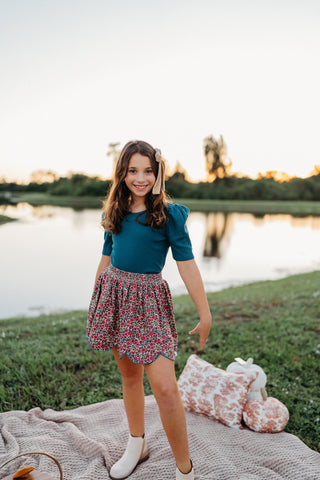 Puff Sleeve Heart Pointelle Layering Shirt Bundle ~ Blue Spruce and Mulberry