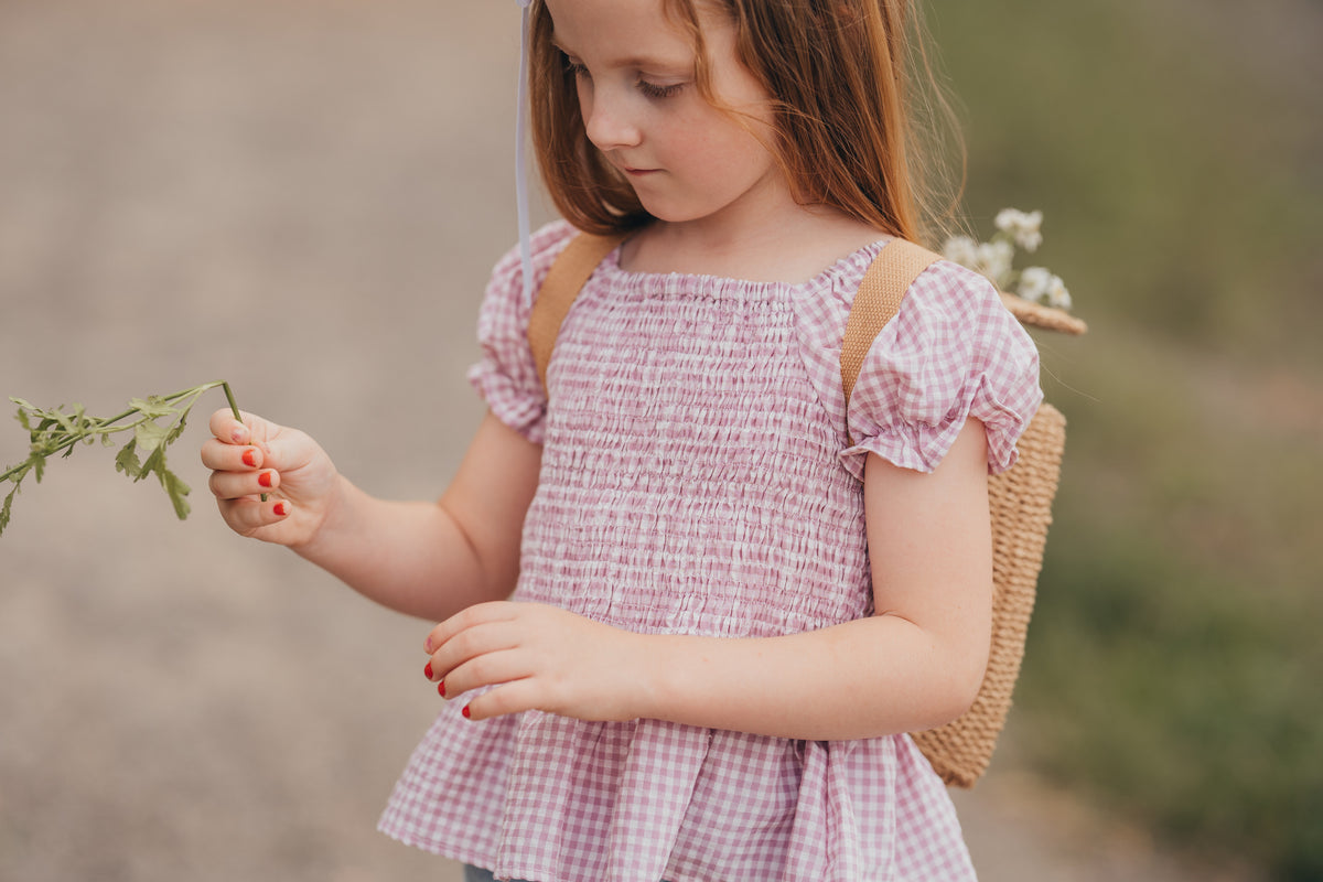 Plum Smocked Gingham Shirt