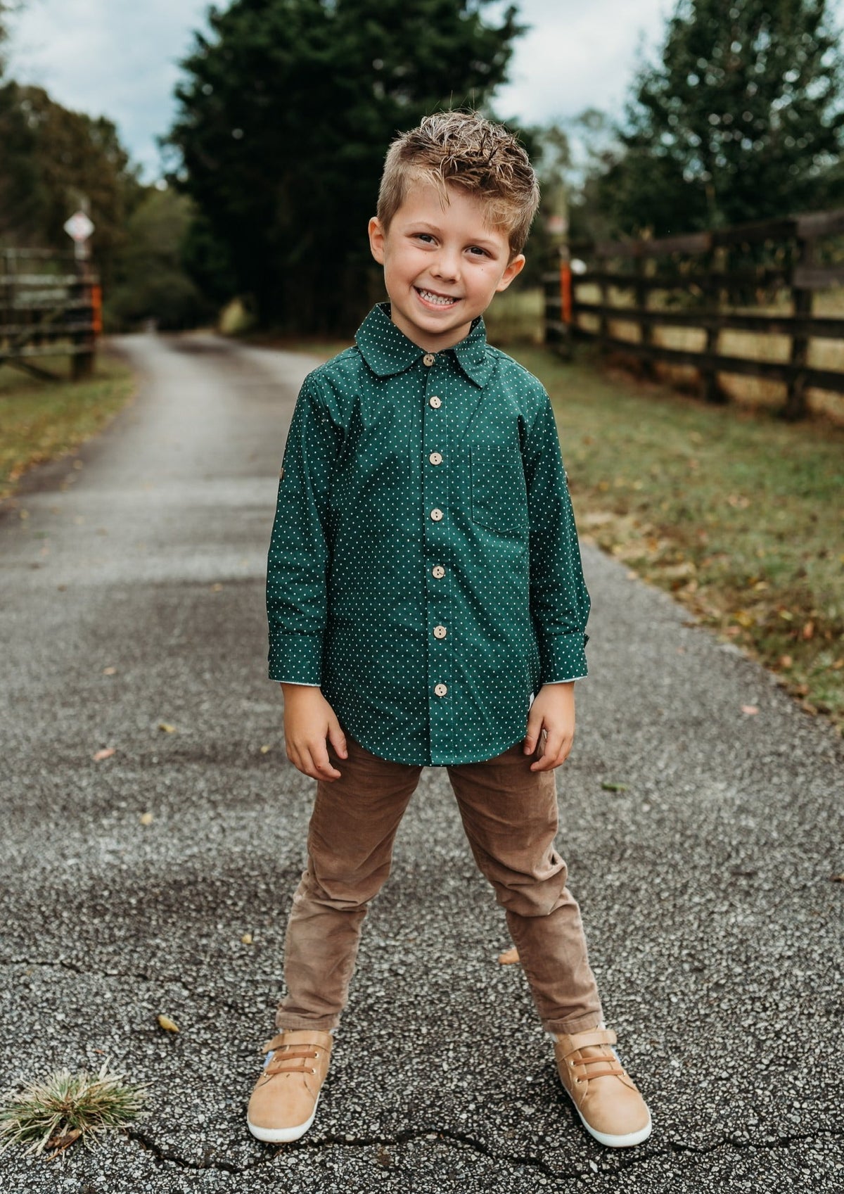 Evergreen Dot Button-Up Shirt