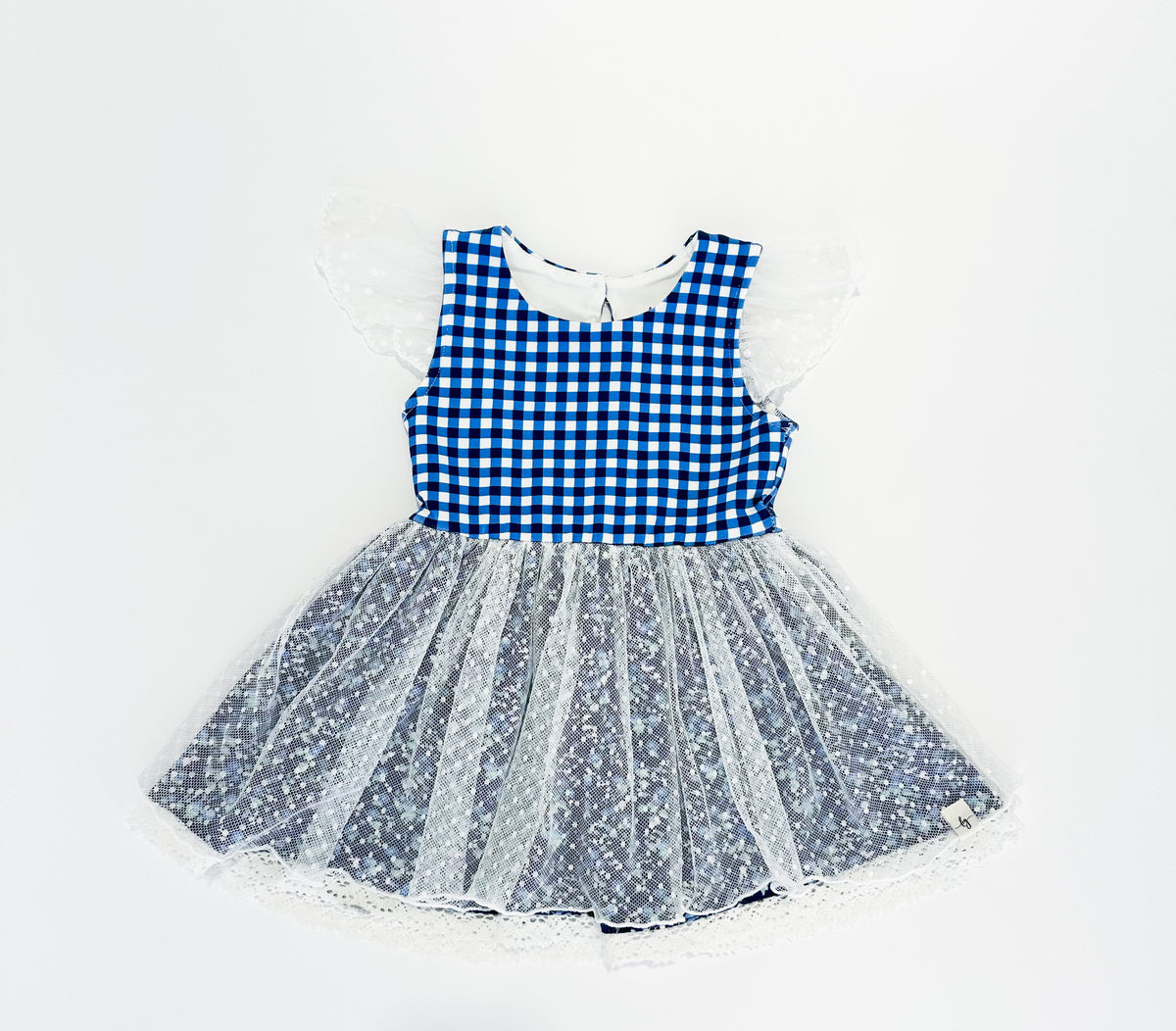 Midnight Blues Gingham and Lace Tunic Set