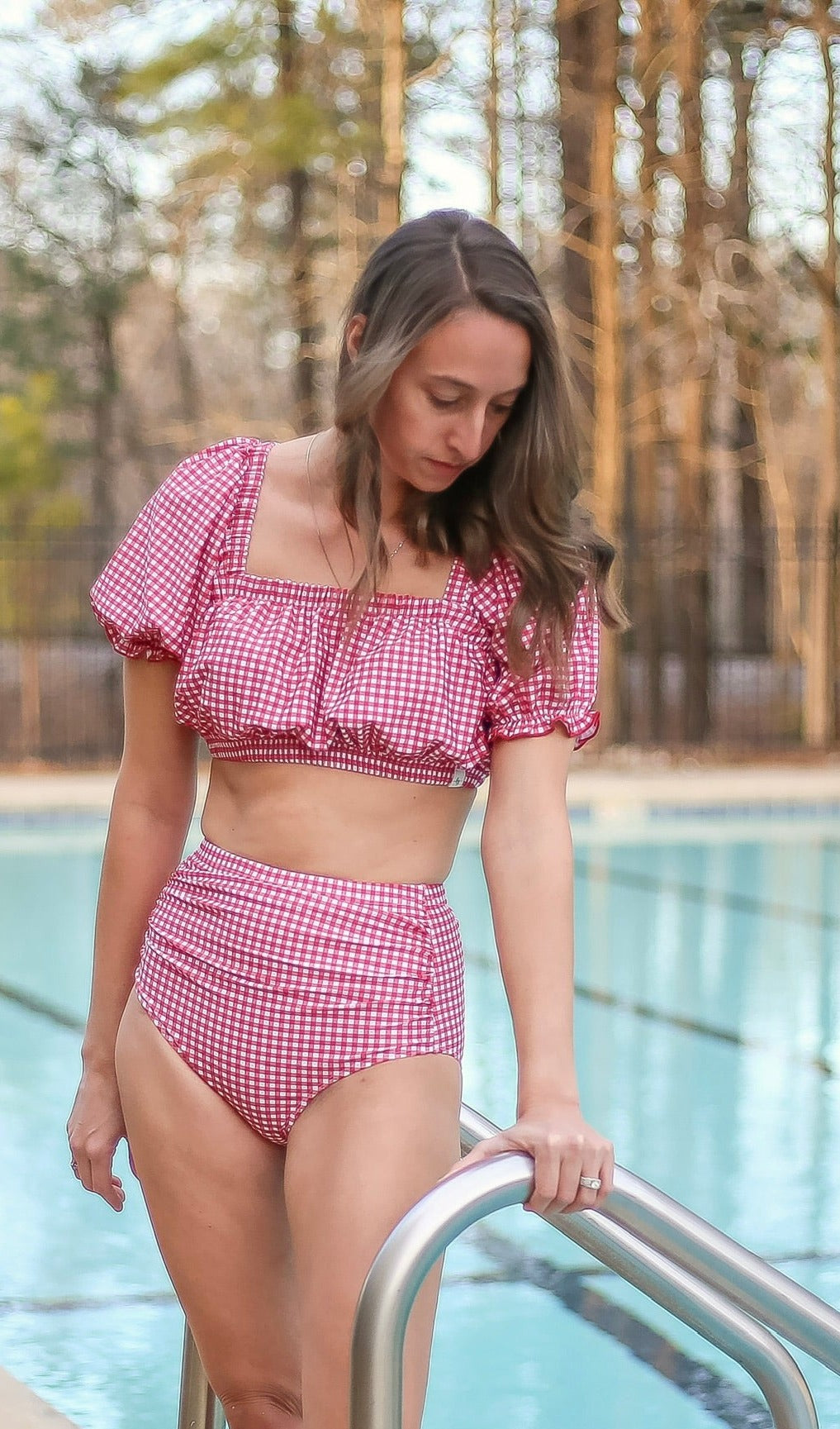 Women&#39;s Red Gingham Two Piece Swimsuit