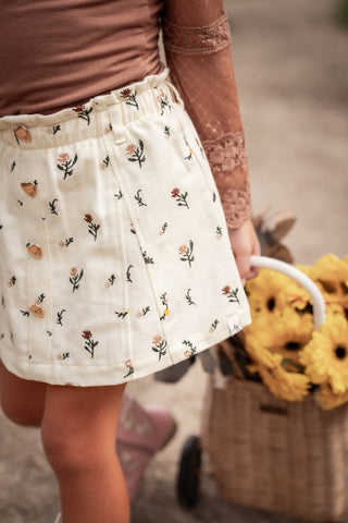 Maple Petals Denim Embroidered Skort