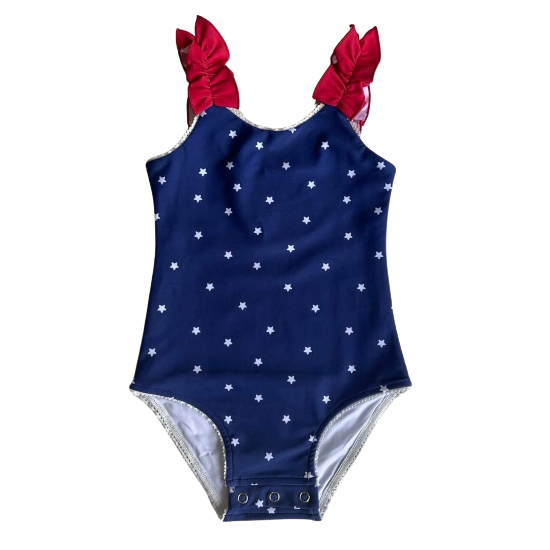 Navy Star Ruffle Strap One Piece Swimsuit