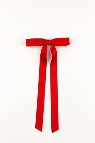Long Matte Satin Hair Bow Barrette: Red
