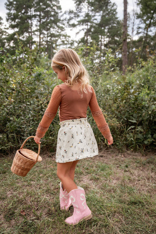 Maple Petals Denim Embroidered Skort