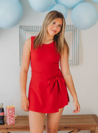red dress shorts Women's Red Ribbed Athletic Dress XS