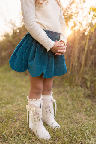 Blue Spruce Corduroy Scallop Skort