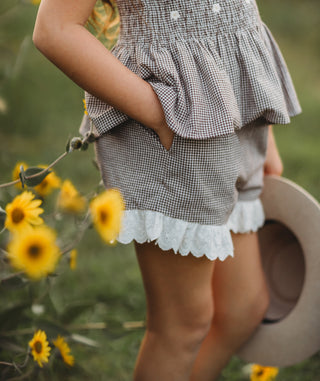 Chocolate Gingham Smocked Set