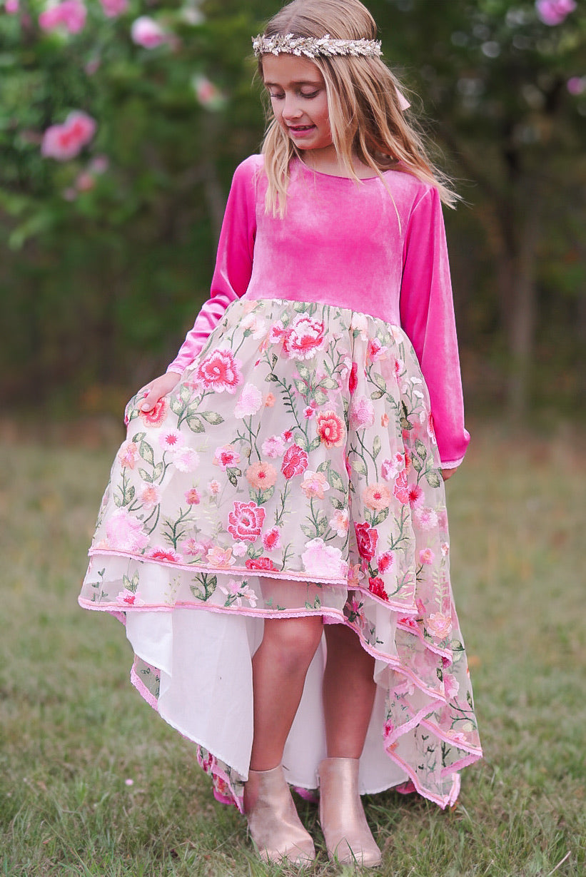 Long Sleeve Rose Petal Enchantment High Low