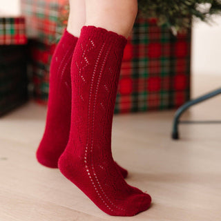 Scalloped Fancy Knee High Socks ~Crimson