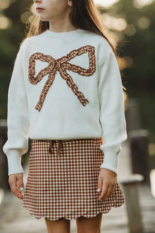 Cinnamon Gingham Bow Sweater