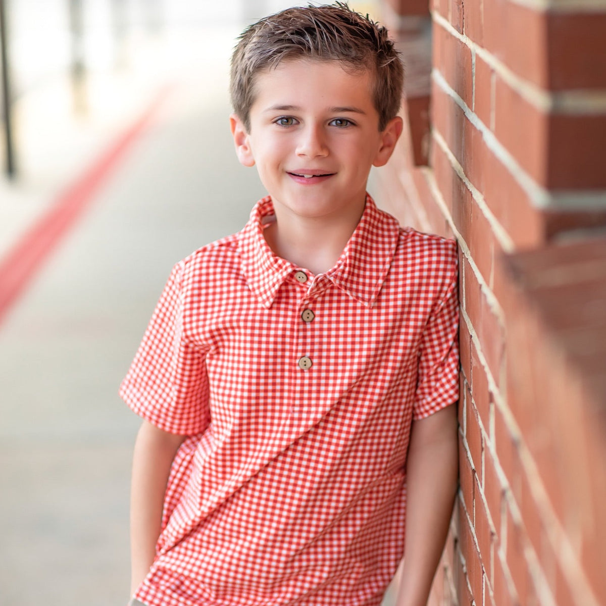 Red Gingham Collared Shirt