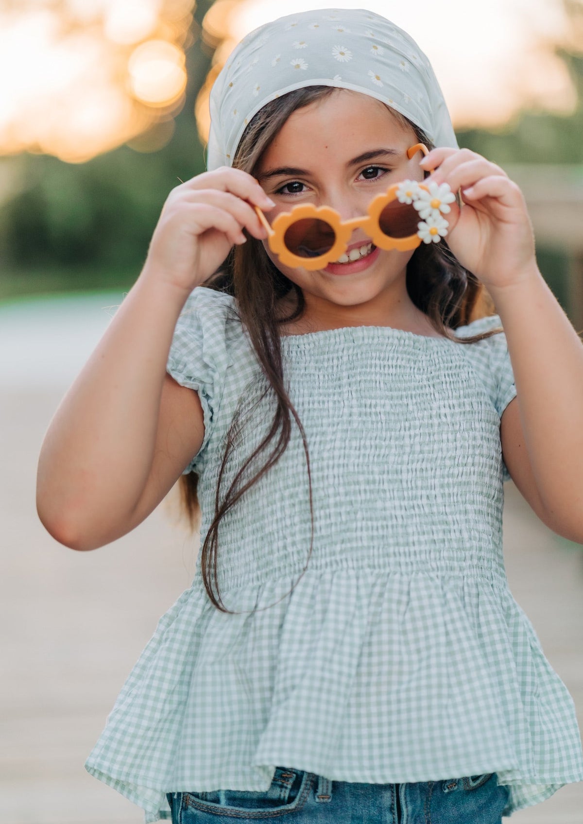 Sage Smocked Gingham Shirt