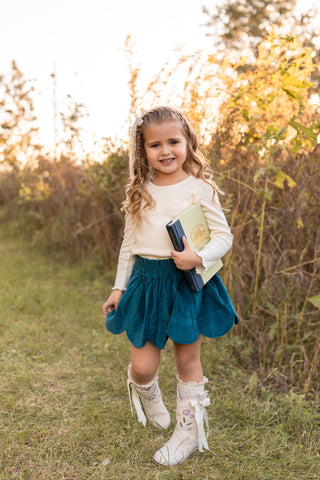 Blue Spruce Corduroy Scallop Skort