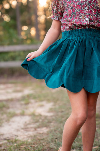 Blue Spruce Corduroy Scallop Skort