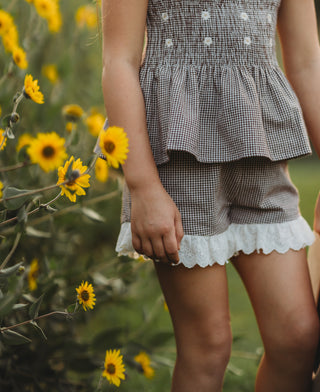 Chocolate Gingham Smocked Set