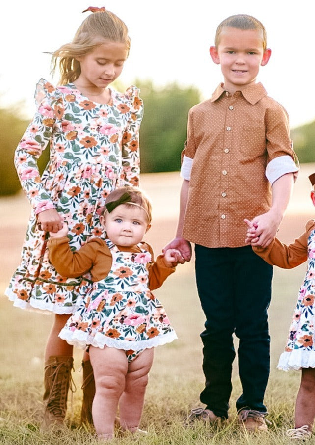 Golden Petals Skirted Romper