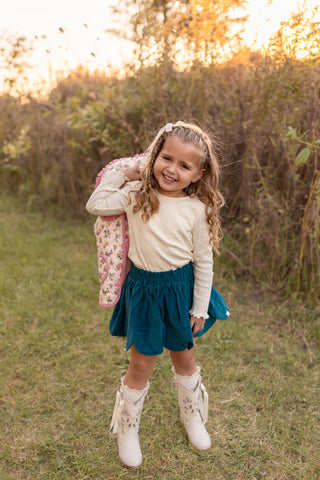 Blue Spruce Corduroy Scallop Skort