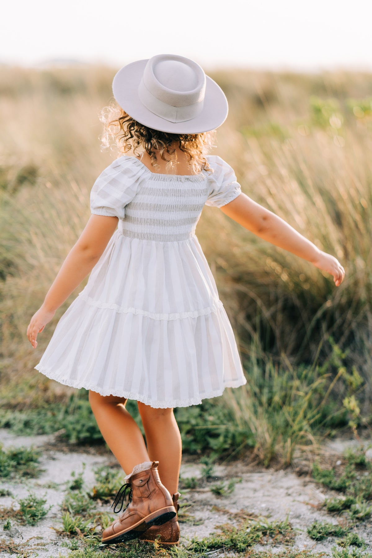 Wheat Stripe Grace Dress and Bloomer Set