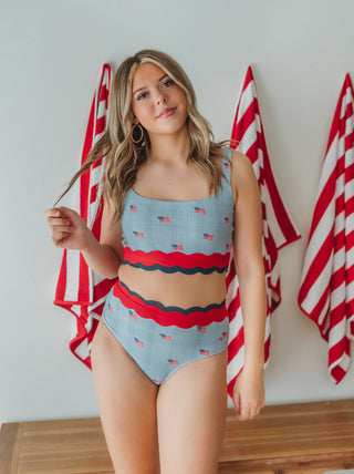 *PREORDER* Women's Scalloped High Waisted Bikini - Heritage Flag