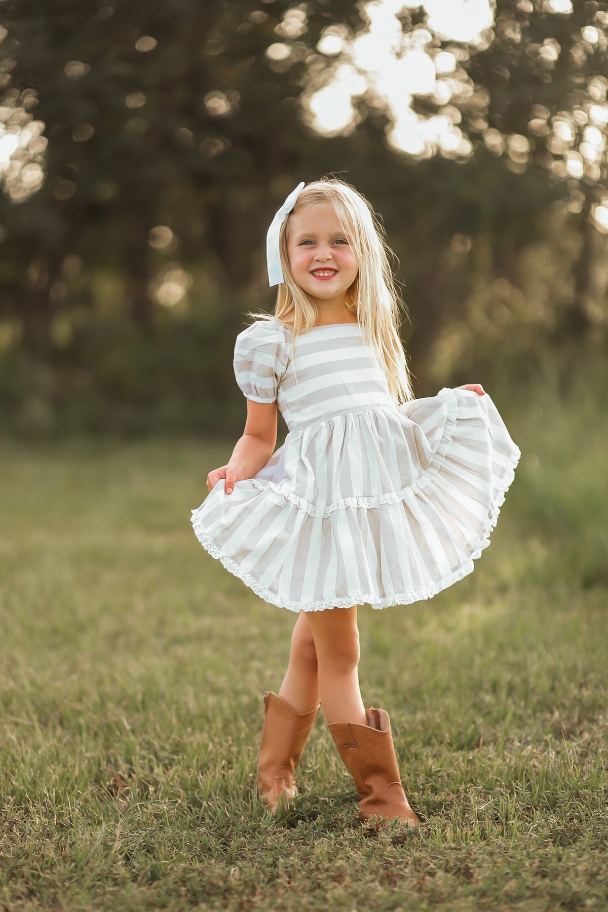 Wheat Stripe Grace Dress and Bloomer Set