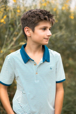 Blue Spruce Striped Athletic Polo