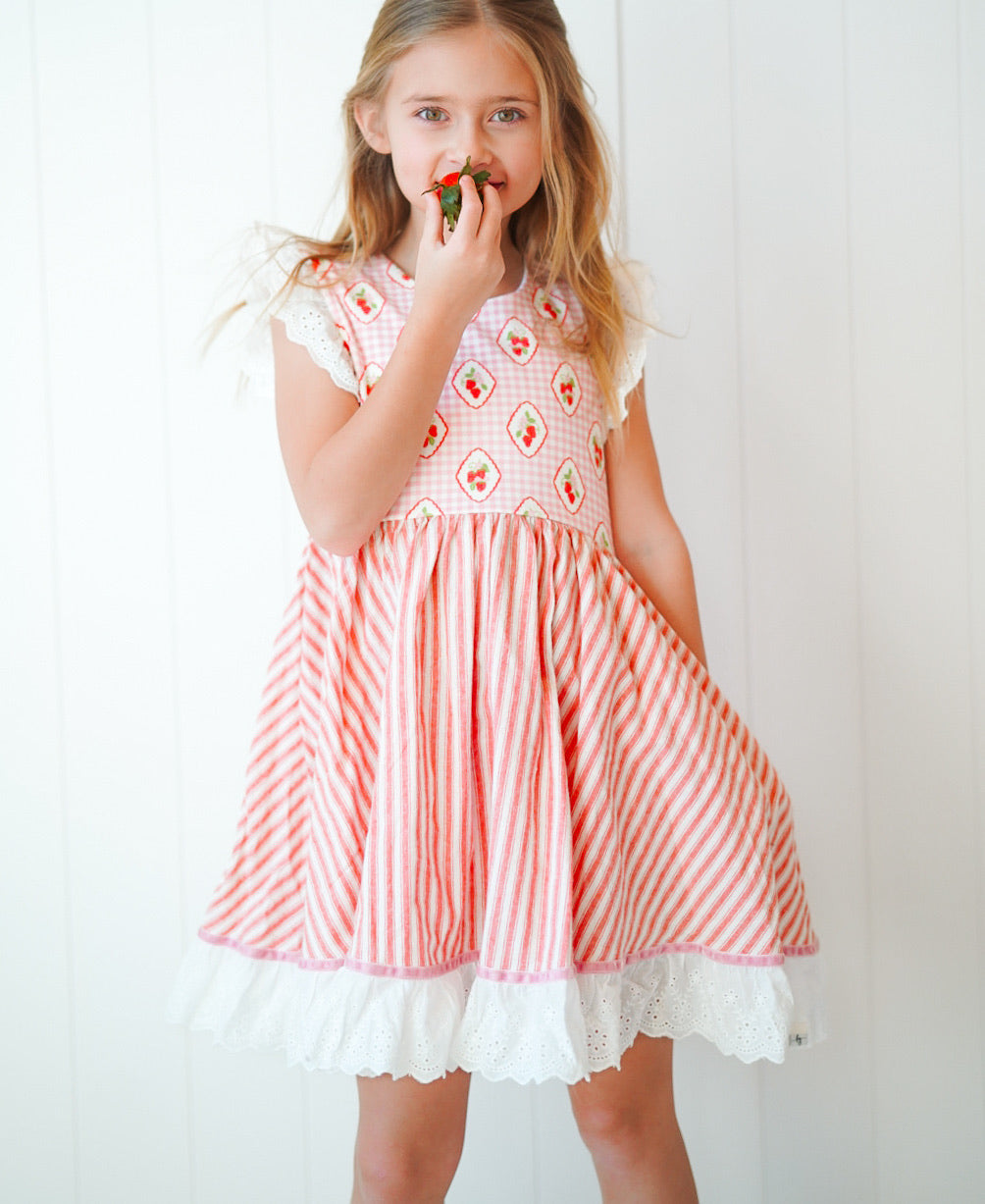 Strawberry Stripe Dress and Bloomer Set