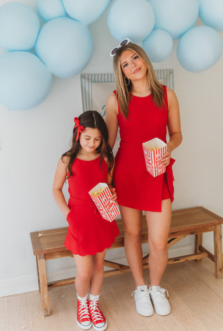 Women's Red Ribbed Athletic Dress