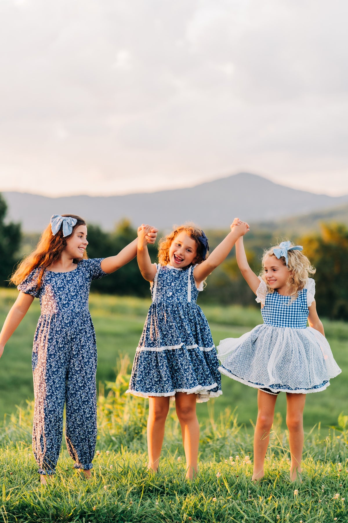 Midnight Blues Gingham and Lace Tunic Set