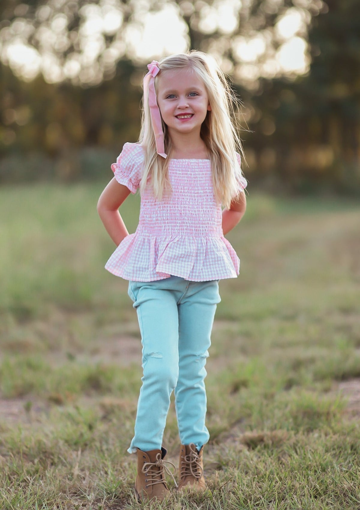 Rose Smocked Gingham Shirt