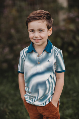 Blue Spruce Striped Athletic Polo