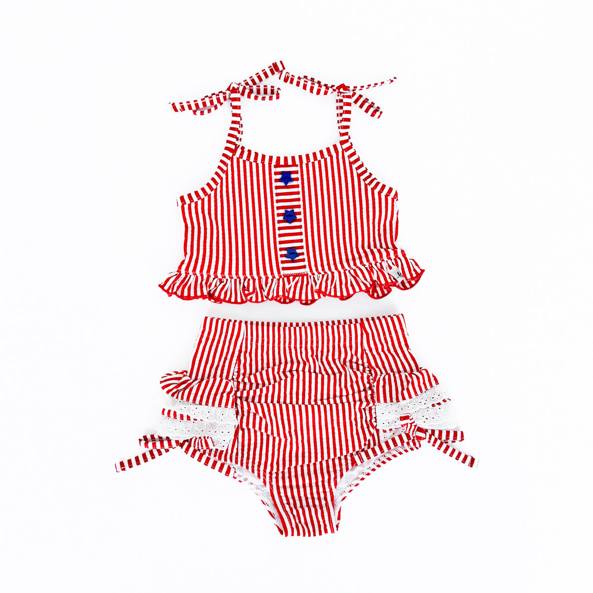 Red Stripe Seersucker High Waisted Bikini