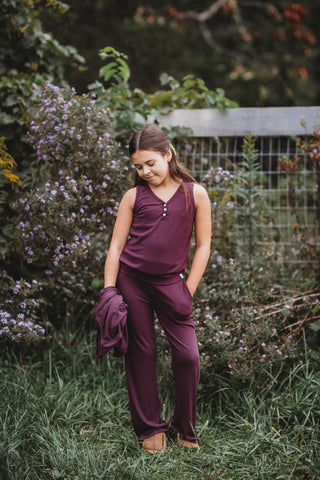 Ribbed Bamboo Lounge Top Set ~ Plum