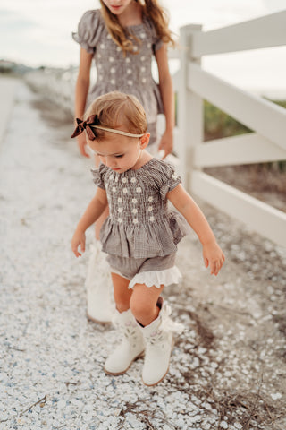 Chocolate Gingham Smocked Set