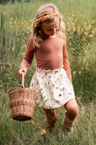 Maple Petals Denim Embroidered Skort