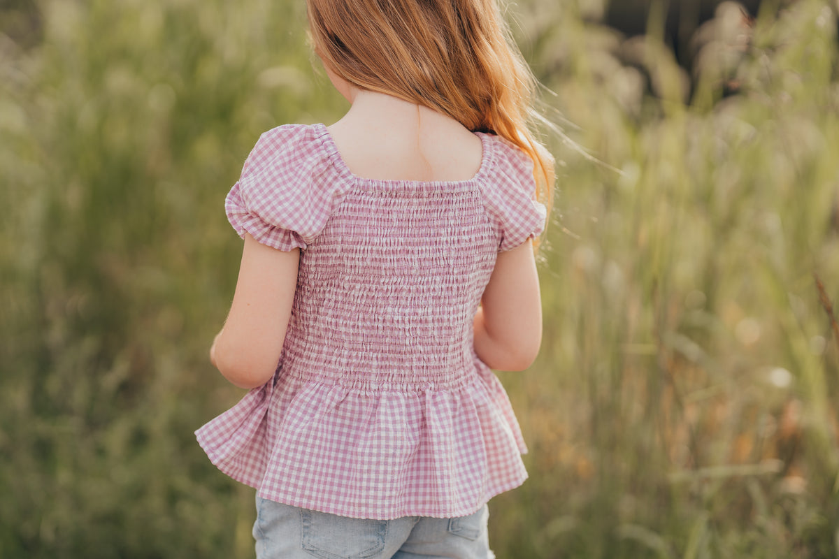 Plum Smocked Gingham Shirt