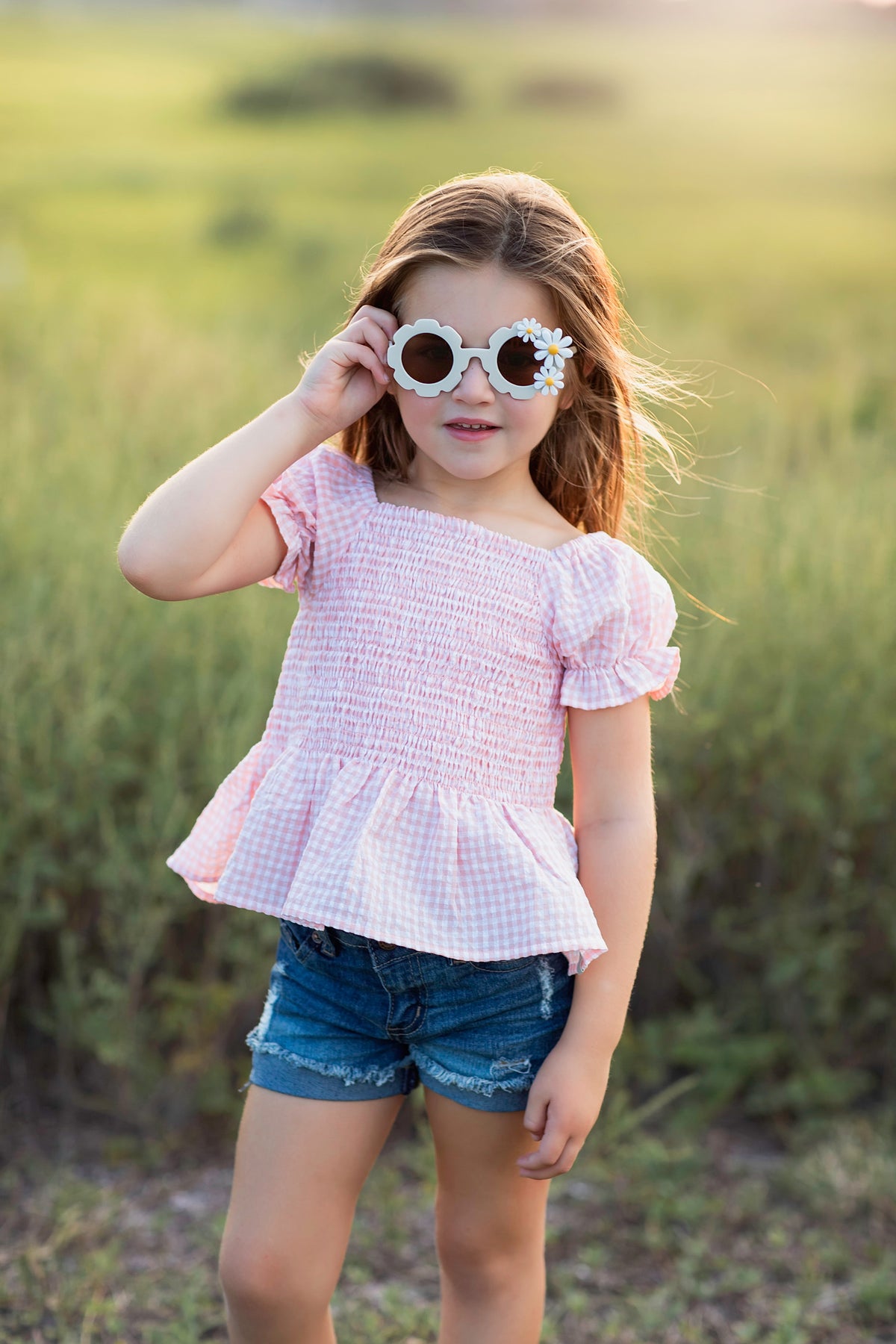 Rose Smocked Gingham Shirt