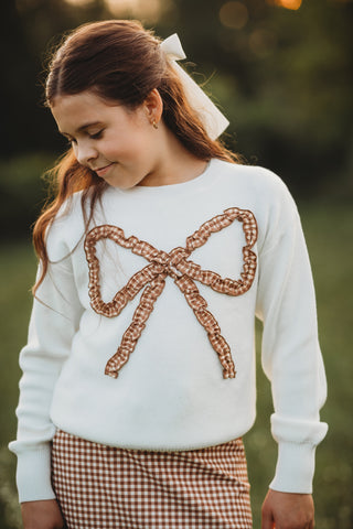 Cinnamon Gingham Bow Sweater