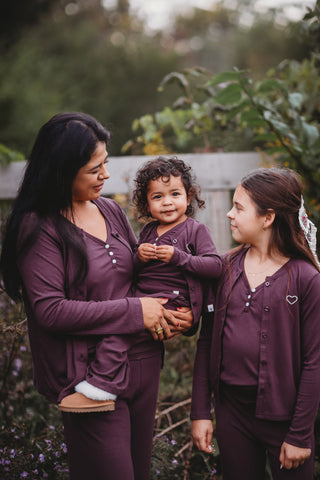 Women's Ribbed Bamboo Lounge Top Set ~ Plum