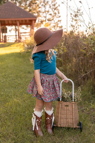 Puff Sleeve Heart Pointelle Layering Shirt Bundle ~ Blue Spruce and Mulberry