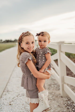 Chocolate Gingham Smocked Set