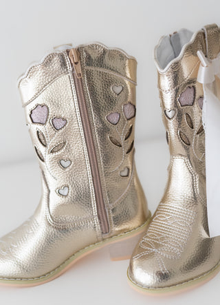 Sweetheart Bow Cowgirl Boots- Gold