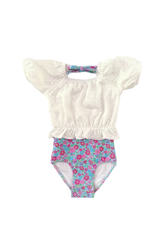 Neon Floral Eyelet One Piece Swimsuit