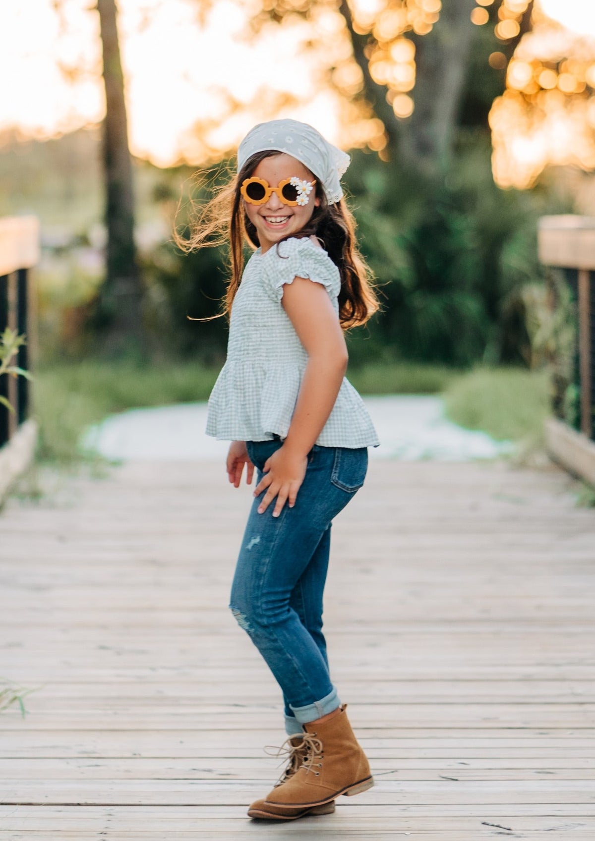 Sage Smocked Gingham Shirt