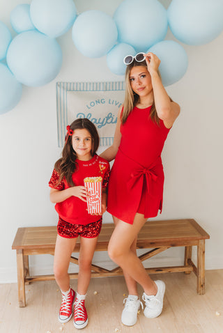 Women's Red Ribbed Athletic Dress