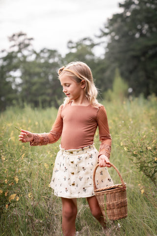 Maple Petals Denim Embroidered Skort