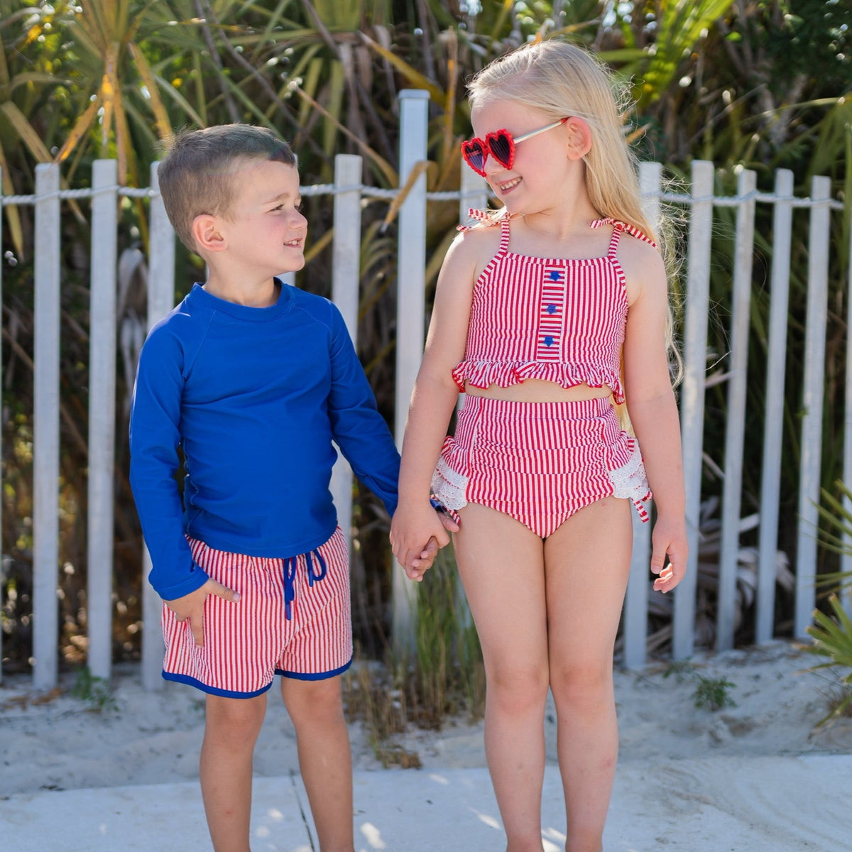 Red Stripe Seersucker High Waisted Bikini
