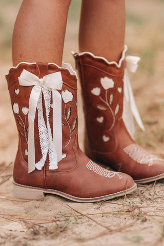 Sweetheart Bow Cowgirl Boots- Brown