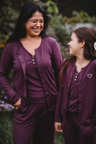 Women's Ribbed Bamboo Lounge Top Set ~ Plum